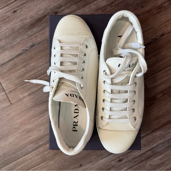Prada White Leather Low-Top Sneakers - speerfamilyfarms.com